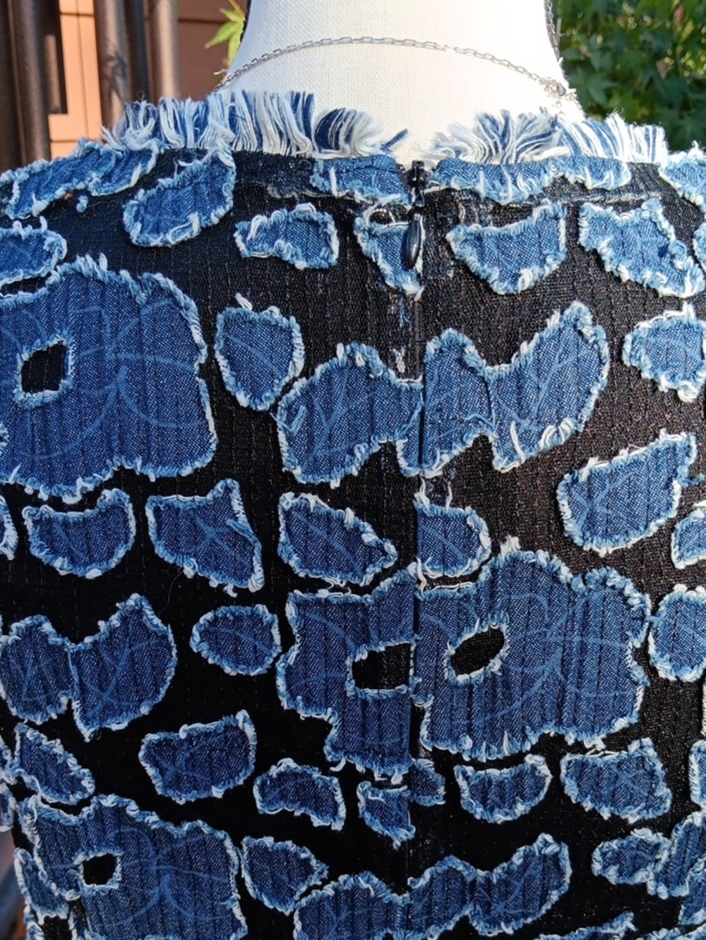 Julia Jordan Blue Denim Appliqué fringe Shift Dress. Arty. Coastal Cowgirl - Picture 5 of 10